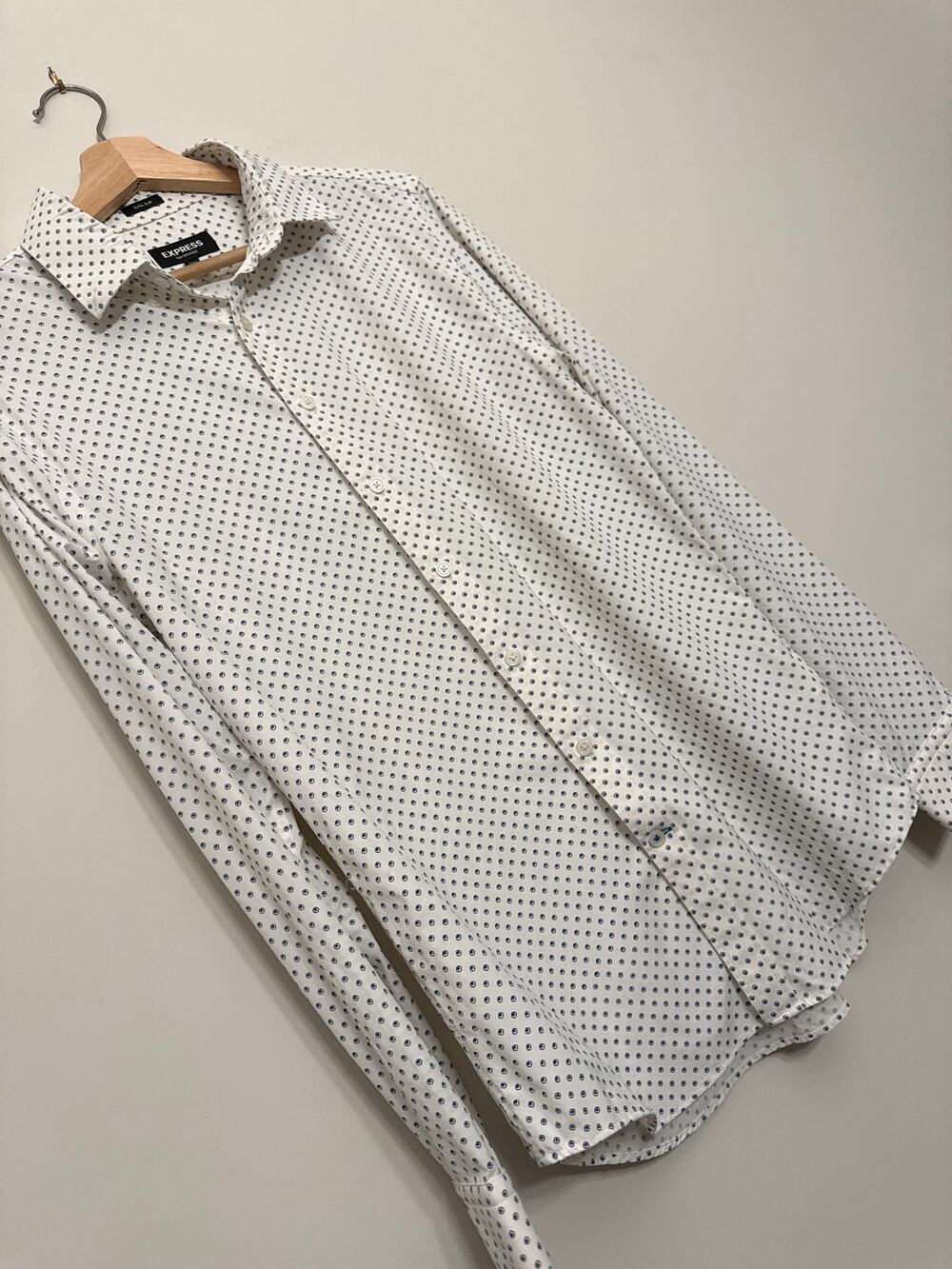 Express Performance White Polka Dot Dress Shirt M